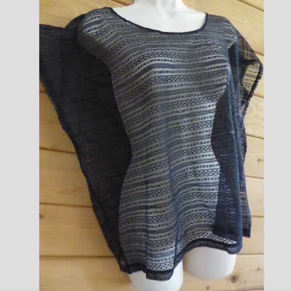 Frenchi Black Sheer Cover Up Shirt Blouse Mesh Top - Picture 3 of 5